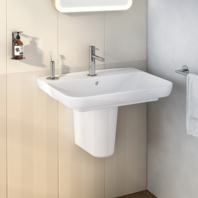 VitrA Wall Mounted Wash Basin 63(W)x48.5(D) cm Incl. Bottle Trap - Glossy White