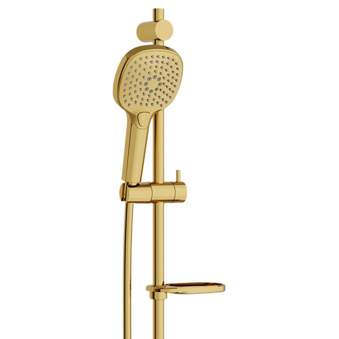 VitrA 3-Jet Spray Sliding Square Hand Shower Set With Rail & Soap Dish - GoldGold