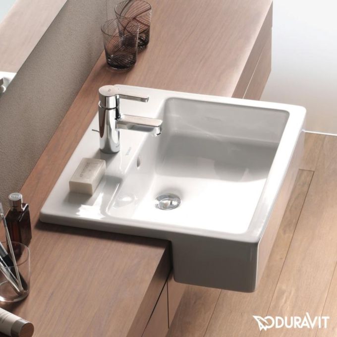 Duravit Vero  Semi Recessed Wash Basin 55(W)x47(D) cm Incl. Bottle Trap - Glossy White