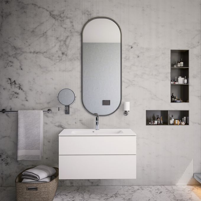 Bernstein Bathroom Cabinet Set 76(W)x53(D) cm Matt White with Cast Marble Basin Matt White