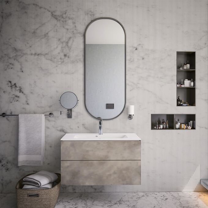 Bernstein Bathroom Cabinet Set 76(W)x53(D) cm Concrete Grey with Cast Marble Basin 